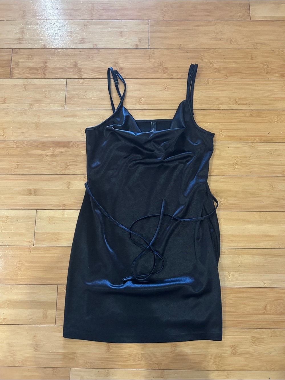 Zaful Black Satin Mini Slip Dress with Cowl Neck